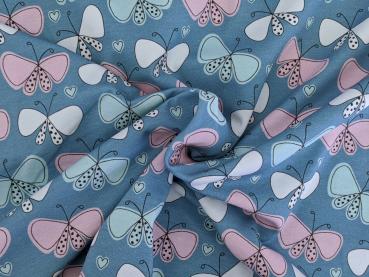 Reststück Baumwolljersey Lovly Schmetterling Jeansblau 118 x 145 cm